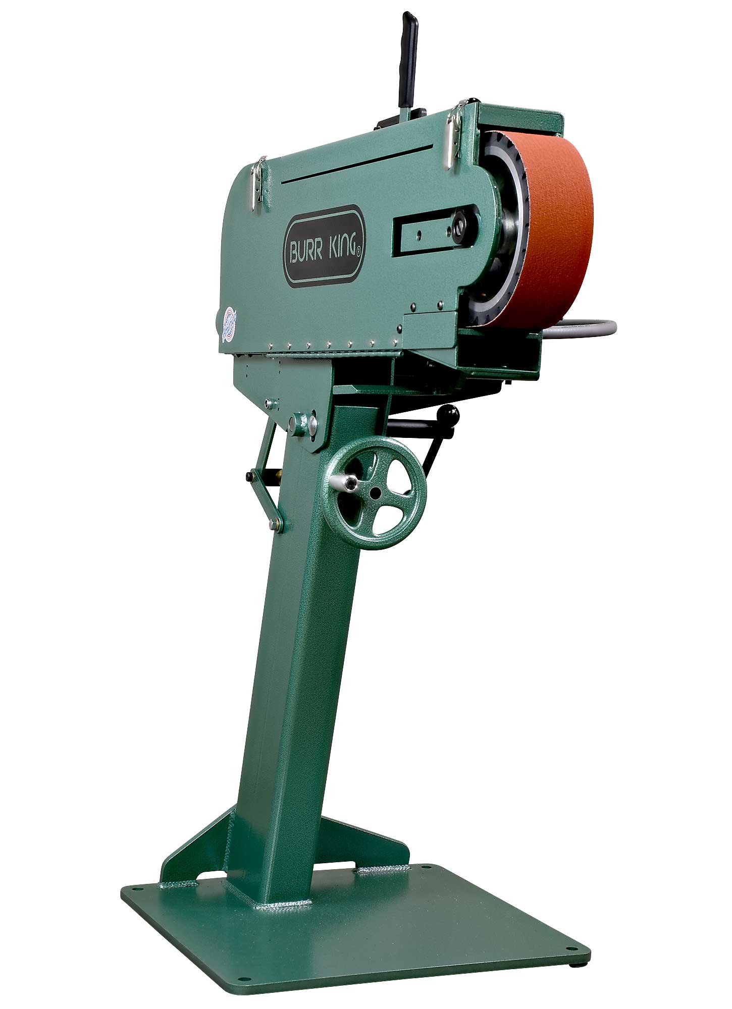 17313_workrest-out-of-the-way Burr King 3” x 79” Two Wheel Model 979 3 HP 440V Three Phase Belt Grinder with Elevation Control 17413 - Image 1