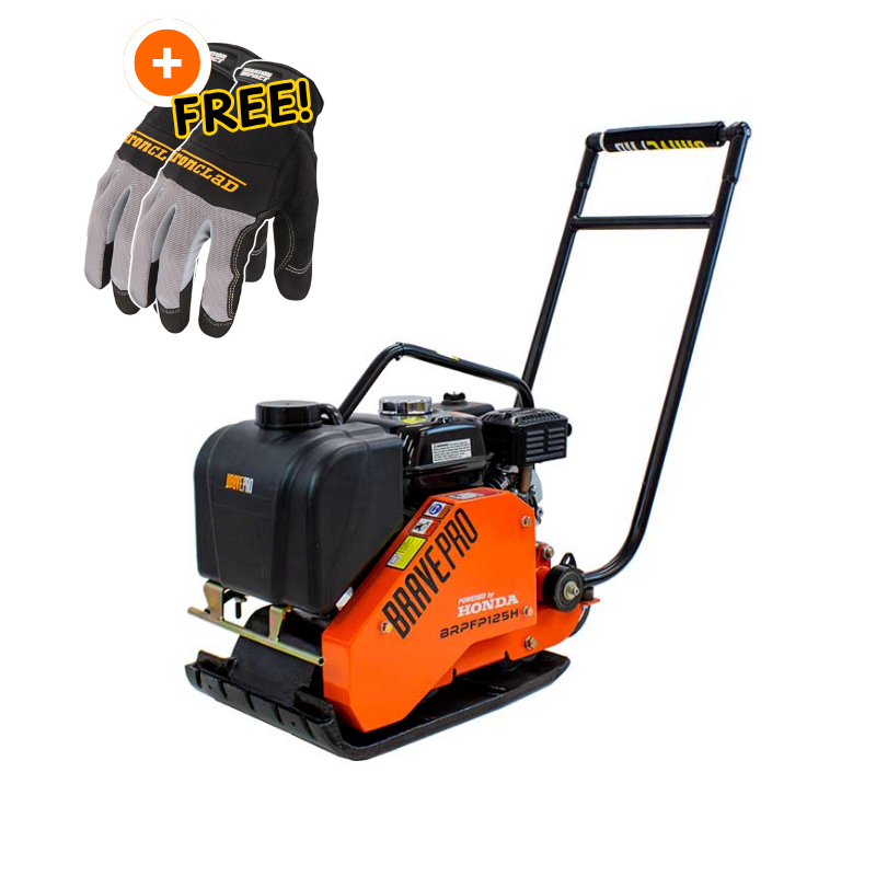 BRPFP125H.png BravePro Forward Plate Compactor | 14 In. | Rubber Mat, Tank, and Wheel Kit | Honda GX160 - Image 1