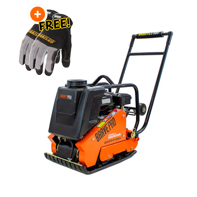 BRPFP135H.png BravePro Forward Plate Compactor | 16 In. | Rubber Mat, Tank, and Wheel Kit | Honda GX160 - Image 1
